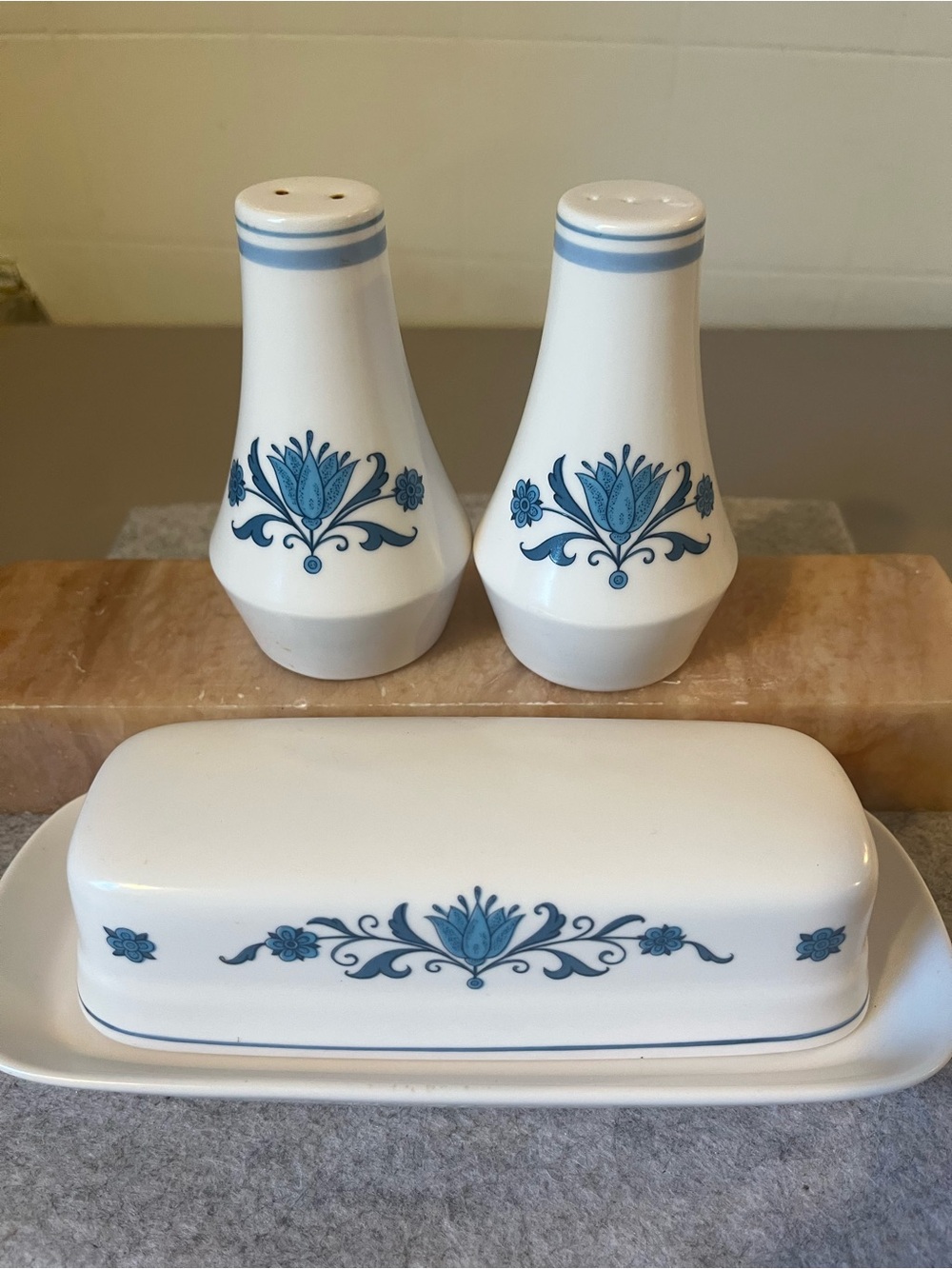 Noritake Progression Blue Haven Butter Dish & Salt Pepper Shaker Set